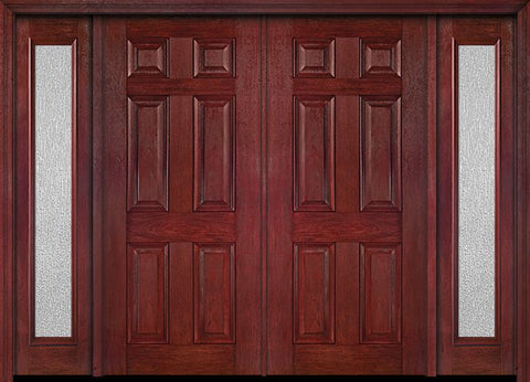 WDMA 88x80 Door (7ft4in by 6ft8in) Exterior Cherry Six Panel Double Entry Door Sidelights Full Lite Rain Glass 1