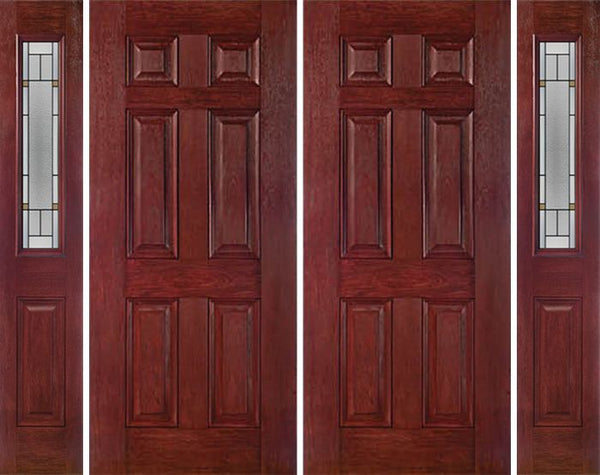 WDMA 88x80 Door (7ft4in by 6ft8in) Exterior Cherry Six Panel Double Entry Door Sidelights 1/2 Lite TP Glass 1