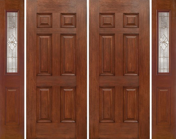 WDMA 88x80 Door (7ft4in by 6ft8in) Exterior Mahogany Six Panel Double Entry Door Sidelights 1/2 Lite w/ HM Glass 1