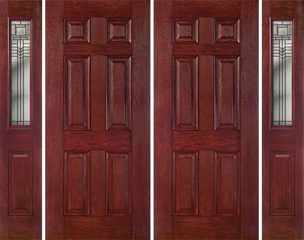 WDMA 88x80 Door (7ft4in by 6ft8in) Exterior Cherry Six Panel Double Entry Door Sidelights 1/2 Lite KP Glass 1