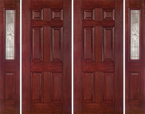 WDMA 88x80 Door (7ft4in by 6ft8in) Exterior Cherry Six Panel Double Entry Door Sidelights 1/2 Lite HM Glass 1
