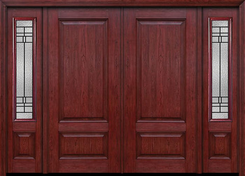 WDMA 88x80 Door (7ft4in by 6ft8in) Exterior Cherry Two Panel Double Entry Door Sidelights Pembrook Glass 1