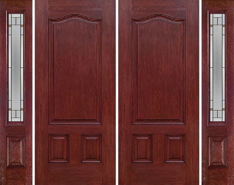 WDMA 88x80 Door (7ft4in by 6ft8in) Exterior Cherry Three Panel Double Entry Door Sidelights TP Glass 1