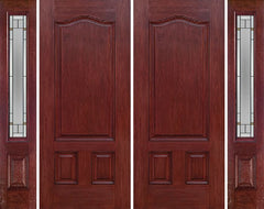 WDMA 88x80 Door (7ft4in by 6ft8in) Exterior Cherry Three Panel Double Entry Door Sidelights TP Glass 1