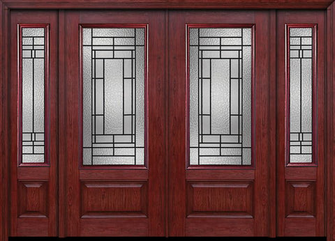 WDMA 88x80 Door (7ft4in by 6ft8in) Exterior Cherry 3/4 Lite 1 Panel Double Entry Door Sidelights Pembrook Glass 1