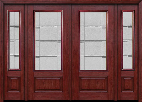 WDMA 88x80 Door (7ft4in by 6ft8in) Exterior Cherry 3/4 Lite 1 Panel Double Entry Door Sidelights Crosswalk Glass 1