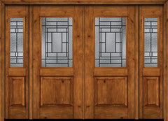 WDMA 88x80 Door (7ft4in by 6ft8in) Exterior Cherry Alder Rustic Plain Panel 1/2 Lite Double Entry Door Sidelights Pembrook Glass 1