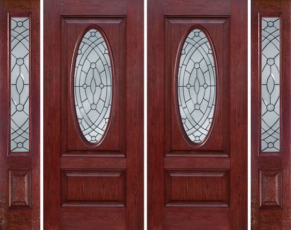 WDMA 88x80 Door (7ft4in by 6ft8in) Exterior Cherry Oval Two Panel Double Entry Door Sidelights EE Glass 1