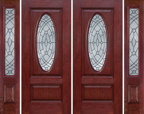 WDMA 88x80 Door (7ft4in by 6ft8in) Exterior Cherry Oval Two Panel Double Entry Door Sidelights EE Glass 1