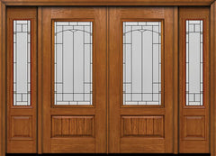 WDMA 88x80 Door (7ft4in by 6ft8in) Exterior Cherry Plank Panel 3/4 Lite Double Entry Door Sidelights Topaz Glass 1