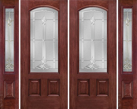 WDMA 88x80 Door (7ft4in by 6ft8in) Exterior Cherry Camber 3/4 Lite Two Panel Double Entry Door Sidelights BT Glass 1