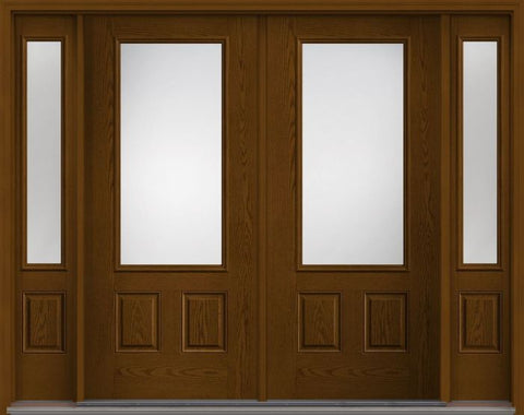 WDMA 88x80 Door (7ft4in by 6ft8in) French Oak Clear 3/4 Lite 2 Panel Fiberglass Exterior Double Door 2 Sides 1