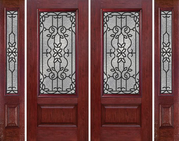WDMA 88x80 Door (7ft4in by 6ft8in) Exterior Cherry 3/4 Lite 1 Panel Double Entry Door Sidelights MD Glass 1