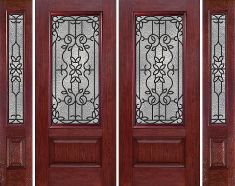 WDMA 88x80 Door (7ft4in by 6ft8in) Exterior Cherry 3/4 Lite 1 Panel Double Entry Door Sidelights MD Glass 1