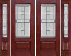 WDMA 88x80 Door (7ft4in by 6ft8in) Exterior Cherry 3/4 Lite 1 Panel Double Entry Door Sidelights MO Glass 1