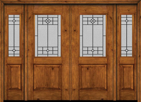 WDMA 88x80 Door (7ft4in by 6ft8in) Exterior Cherry Alder Rustic Plain Panel 1/2 Lite Double Entry Door Sidelights Beaufort Glass 1