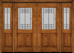 WDMA 88x80 Door (7ft4in by 6ft8in) Exterior Cherry Alder Rustic Plain Panel 1/2 Lite Double Entry Door Sidelights Beaufort Glass 1