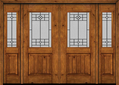 WDMA 88x80 Door (7ft4in by 6ft8in) Exterior Cherry Alder Rustic V-Grooved Panel 1/2 Lite Double Entry Door Sidelights Beaufort Glass 1