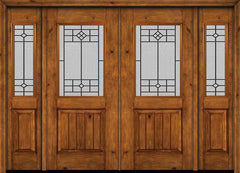WDMA 88x80 Door (7ft4in by 6ft8in) Exterior Cherry Alder Rustic V-Grooved Panel 1/2 Lite Double Entry Door Sidelights Beaufort Glass 1