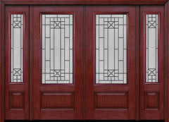 WDMA 88x80 Door (7ft4in by 6ft8in) Exterior Cherry 3/4 Lite 1 Panel Double Entry Door Sidelights Courtyard Glass 1