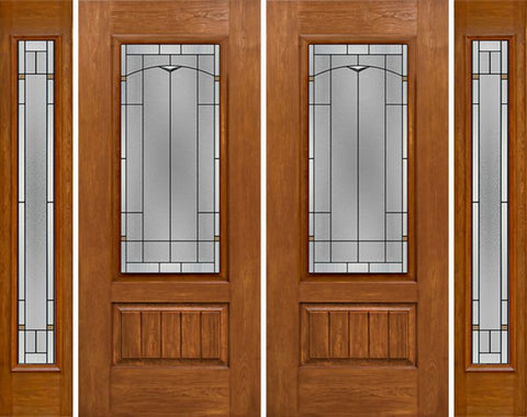 WDMA 88x80 Door (7ft4in by 6ft8in) Exterior Cherry Plank Panel 3/4 Lite Double Entry Door Sidelights Full Lite Topaz Glass 1