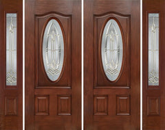 WDMA 88x80 Door (7ft4in by 6ft8in) Exterior Mahogany Oval Three Panel Double Entry Door Sidelights BT Glass 1