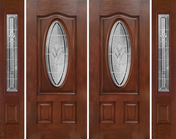 WDMA 88x80 Door (7ft4in by 6ft8in) Exterior Mahogany Oval Three Panel Double Entry Door Sidelights RA Glass 1