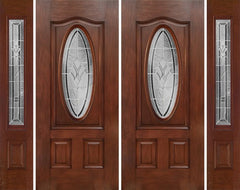 WDMA 88x80 Door (7ft4in by 6ft8in) Exterior Mahogany Oval Three Panel Double Entry Door Sidelights RA Glass 1