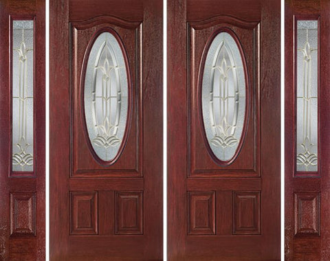 WDMA 88x80 Door (7ft4in by 6ft8in) Exterior Cherry Oval Three Panel Double Entry Door Sidelights BT Glass 1