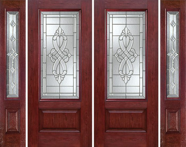 WDMA 88x80 Door (7ft4in by 6ft8in) Exterior Cherry 3/4 Lite 1 Panel Double Entry Door Sidelights WS Glass 1