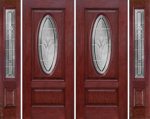 WDMA 88x80 Door (7ft4in by 6ft8in) Exterior Cherry Oval Two Panel Double Entry Door Sidelights RA Glass 1