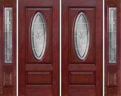 WDMA 88x80 Door (7ft4in by 6ft8in) Exterior Cherry Oval Two Panel Double Entry Door Sidelights RA Glass 1