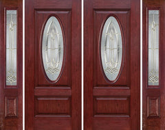 WDMA 88x80 Door (7ft4in by 6ft8in) Exterior Cherry Oval Two Panel Double Entry Door Sidelights BT Glass 1