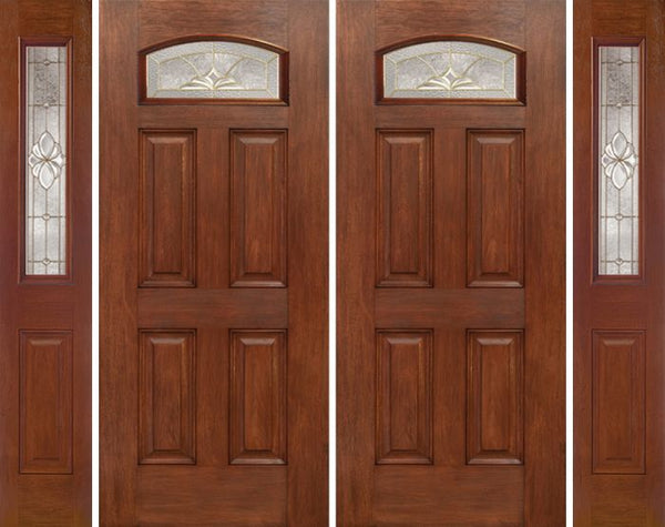WDMA 88x80 Door (7ft4in by 6ft8in) Exterior Mahogany Camber Top Double Entry Door Sidelights HM Glass 1