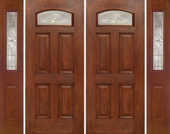 WDMA 88x80 Door (7ft4in by 6ft8in) Exterior Mahogany Camber Top Double Entry Door Sidelights HM Glass 1