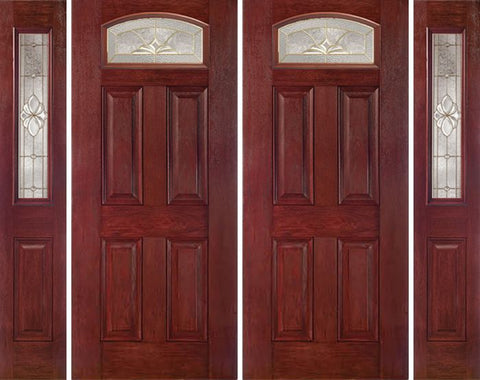 WDMA 88x80 Door (7ft4in by 6ft8in) Exterior Cherry Camber Top Double Entry Door Sidelights HM Glass 1