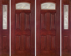 WDMA 88x80 Door (7ft4in by 6ft8in) Exterior Cherry Camber Top Double Entry Door Sidelights HM Glass 1