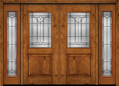 WDMA 88x80 Door (7ft4in by 6ft8in) Exterior Cherry Alder Rustic Plain Panel 1/2 Lite Double Entry Door Sidelights Full Lite Riverwood Glass 1
