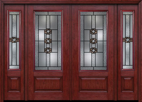 WDMA 88x80 Door (7ft4in by 6ft8in) Exterior Cherry 3/4 Lite 1 Panel Double Entry Door Sidelights Mission Ridge Glass 1