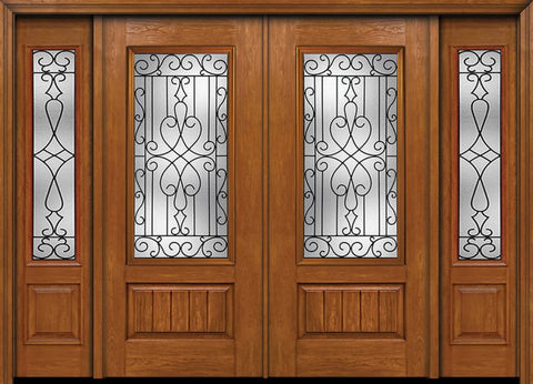 WDMA 88x80 Door (7ft4in by 6ft8in) Exterior Cherry Plank Panel 3/4 Lite Double Entry Door Sidelights Wyngate Glass 1