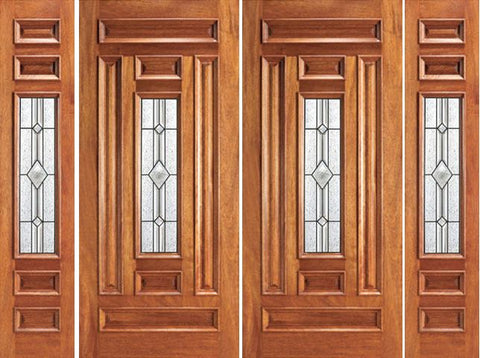 WDMA 88x80 Door (7ft4in by 6ft8in) Exterior Mahogany Pre-hung Center Lite Double Door Two Sidelights 1