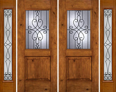 WDMA 88x80 Door (7ft4in by 6ft8in) Exterior Knotty Alder Alder Rustic Plain Panel Double Entry Door Sidelights Full Lite WY Glass 1
