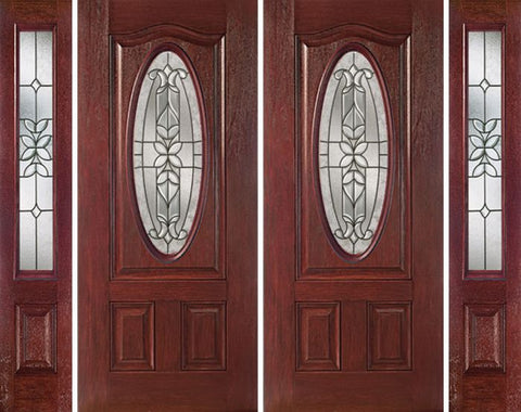 WDMA 88x80 Door (7ft4in by 6ft8in) Exterior Cherry Oval Three Panel Double Entry Door Sidelights CD Glass 1