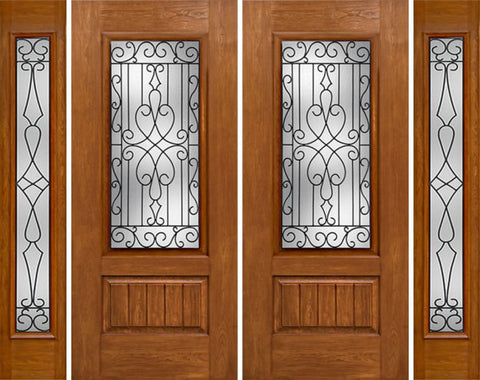 WDMA 88x80 Door (7ft4in by 6ft8in) Exterior Cherry Plank Panel 3/4 Lite Double Entry Door Sidelights Full Lite Wyngate Glass 1