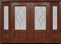 WDMA 88x80 Door (7ft4in by 6ft8in) Exterior Mahogany 3/4 Lite Two Panel Double Entry Door Sidelights Waterside Glass 1
