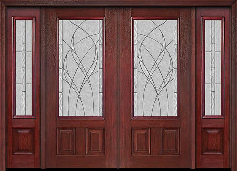 WDMA 88x80 Door (7ft4in by 6ft8in) Exterior Cherry 3/4 Lite Two Panel Double Entry Door Sidelights Waterside Glass 1