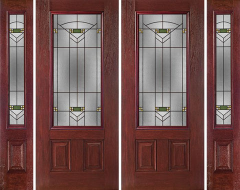 WDMA 88x80 Door (7ft4in by 6ft8in) Exterior Cherry 3/4 Lite Two Panel Double Entry Door Sidelights GR Glass 1