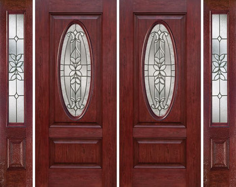 WDMA 88x80 Door (7ft4in by 6ft8in) Exterior Cherry Oval Two Panel Double Entry Door Sidelights CD Glass 1