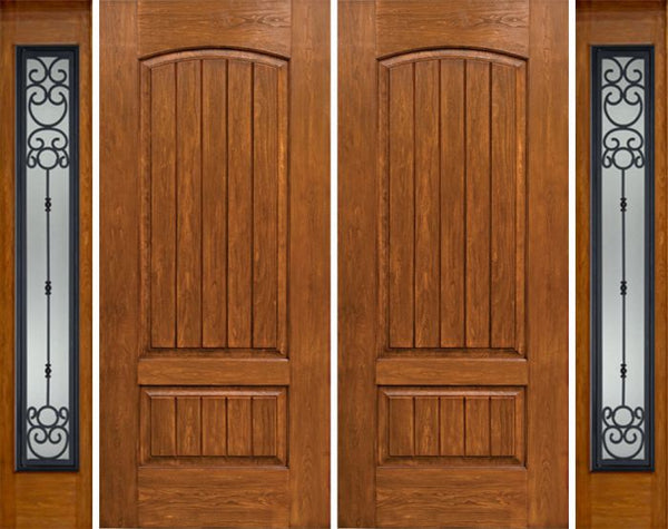 WDMA 88x80 Door (7ft4in by 6ft8in) Exterior Cherry Plank Two Panel Double Entry Door Sidelights Full Lite BM Glass 1