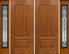 WDMA 88x80 Door (7ft4in by 6ft8in) Exterior Cherry Plank Two Panel Double Entry Door Sidelights Full Lite BM Glass 1